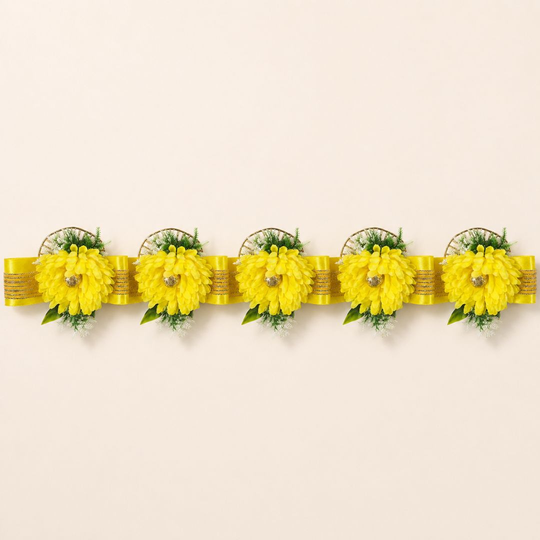 Set of 5 Yellow Floral Decorative Accessories for Hamper Decoration, Trousseau Packing & Gift Wrapping