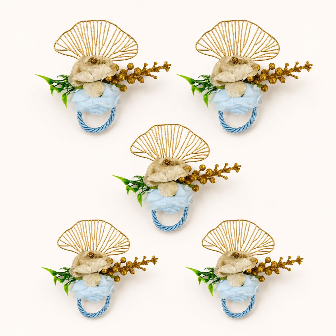 Set of 5 Blue & Gold Floral Decorative Accessories for Hamper & Trousseau Packing