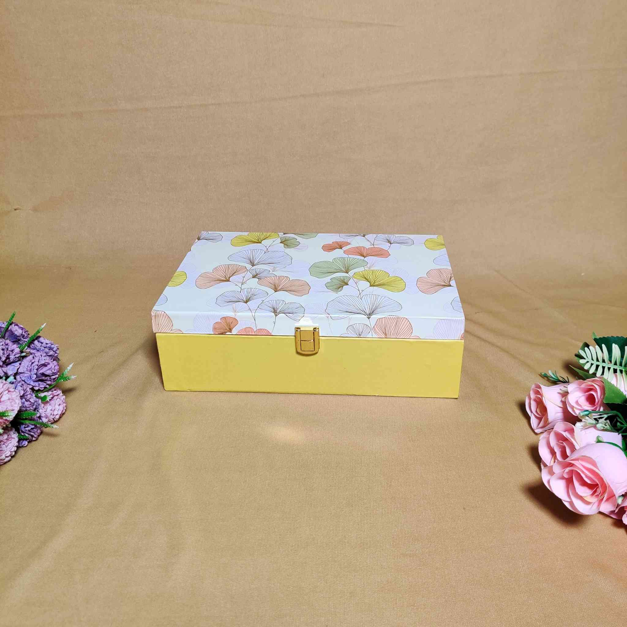 Yellow Floral Box For Gift Hamper (10x7x3 inches) | adscraft.in 