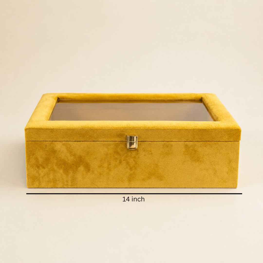 Golden Yellow Transparent Lid Gift Box with Golden Latch