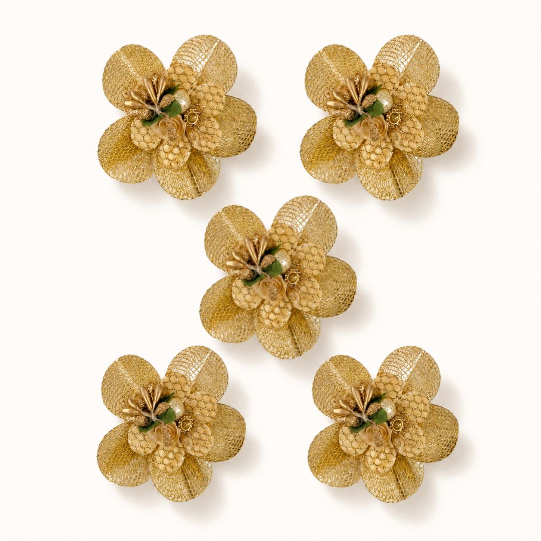 Set of 5 Golden Net Floral Decorative Accessories for Hamper & Trousseau Packing