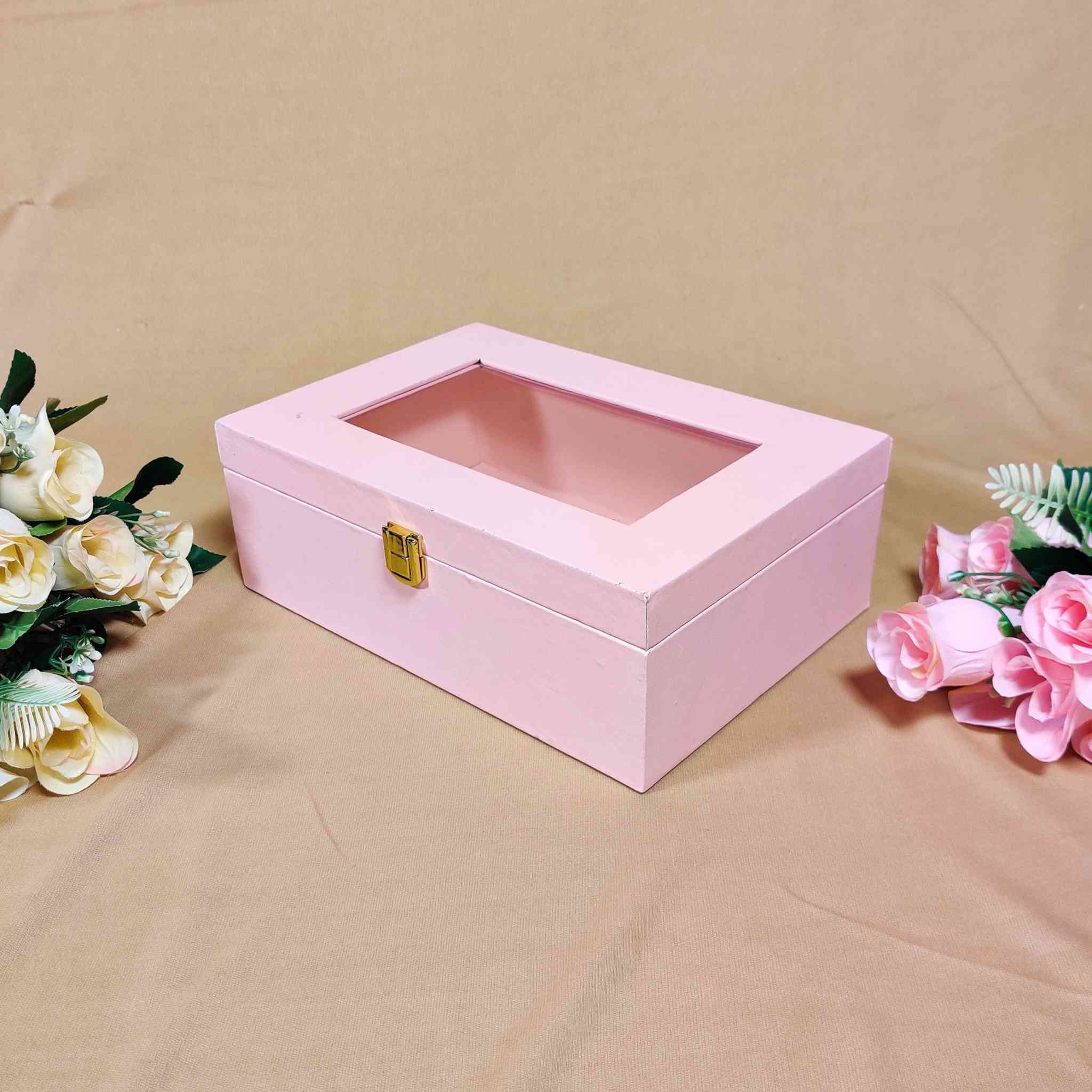 Baby-Pink Window Trunk Box For Gift Hamper (10x7x4 inches)