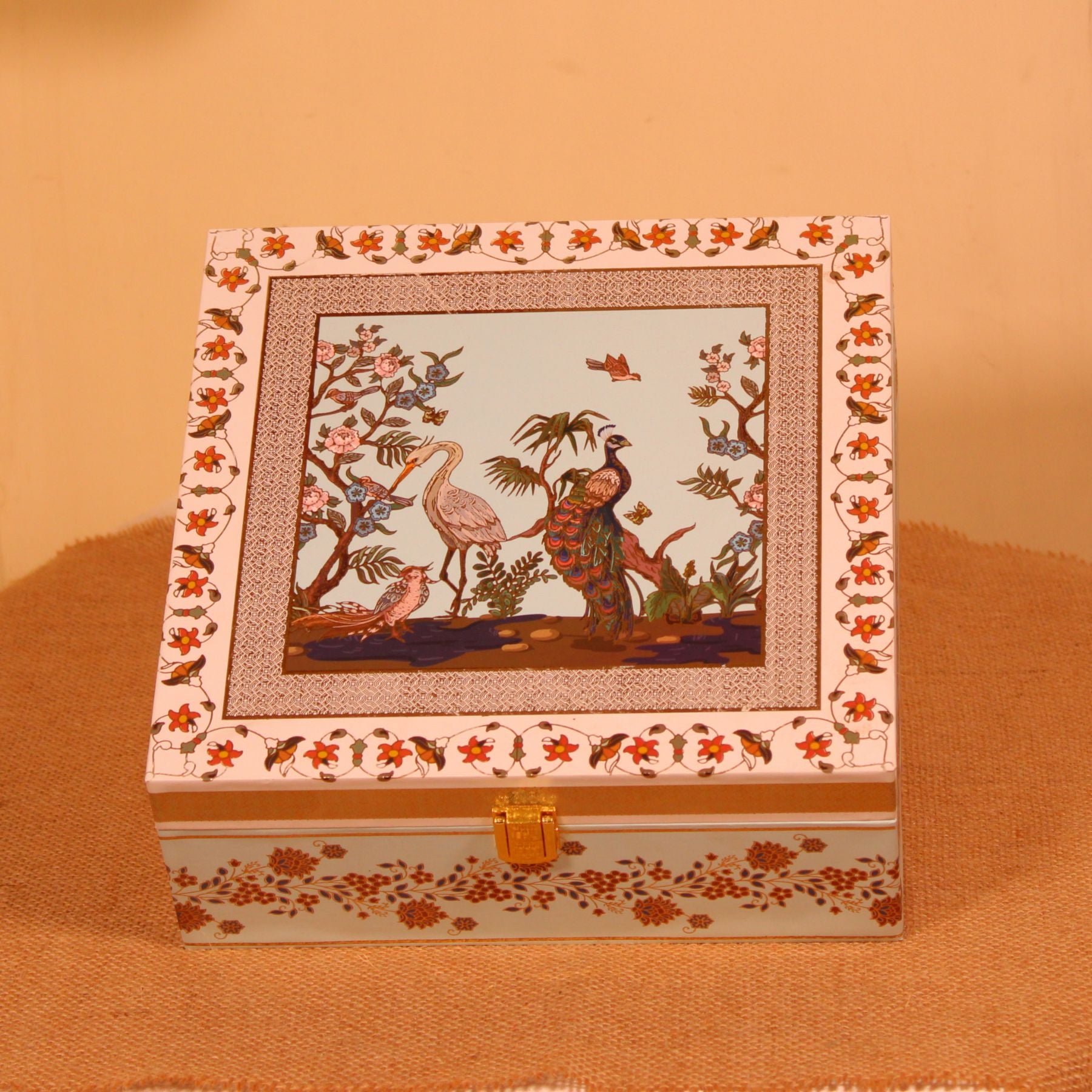 Royal Floral Garden Printed Dry Fruit Box with 4 Glass Jars – For Gift Hampers & Diwali Hampers