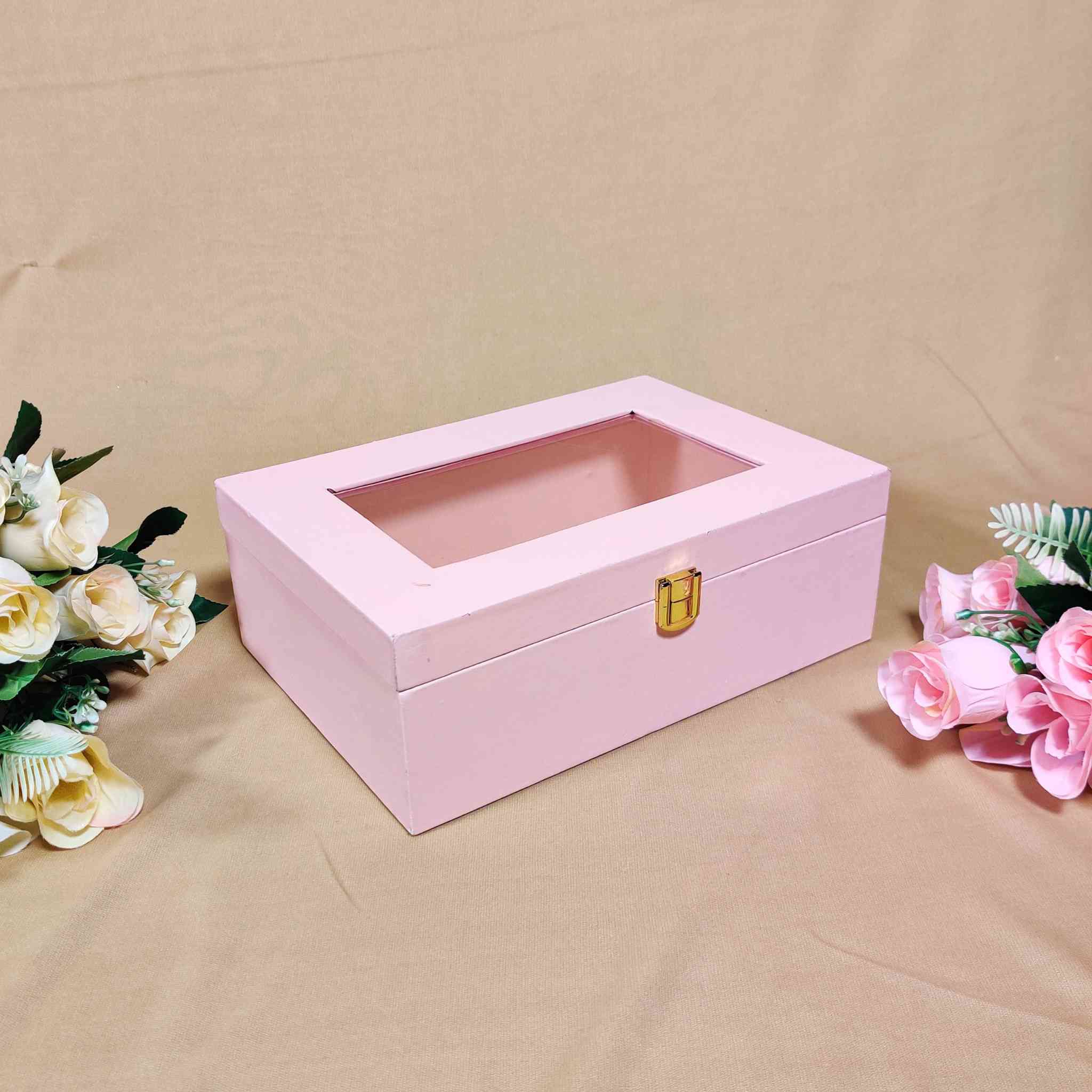 Baby-Pink Window Trunk Box For Gift Hamper (10x7x4 inches)