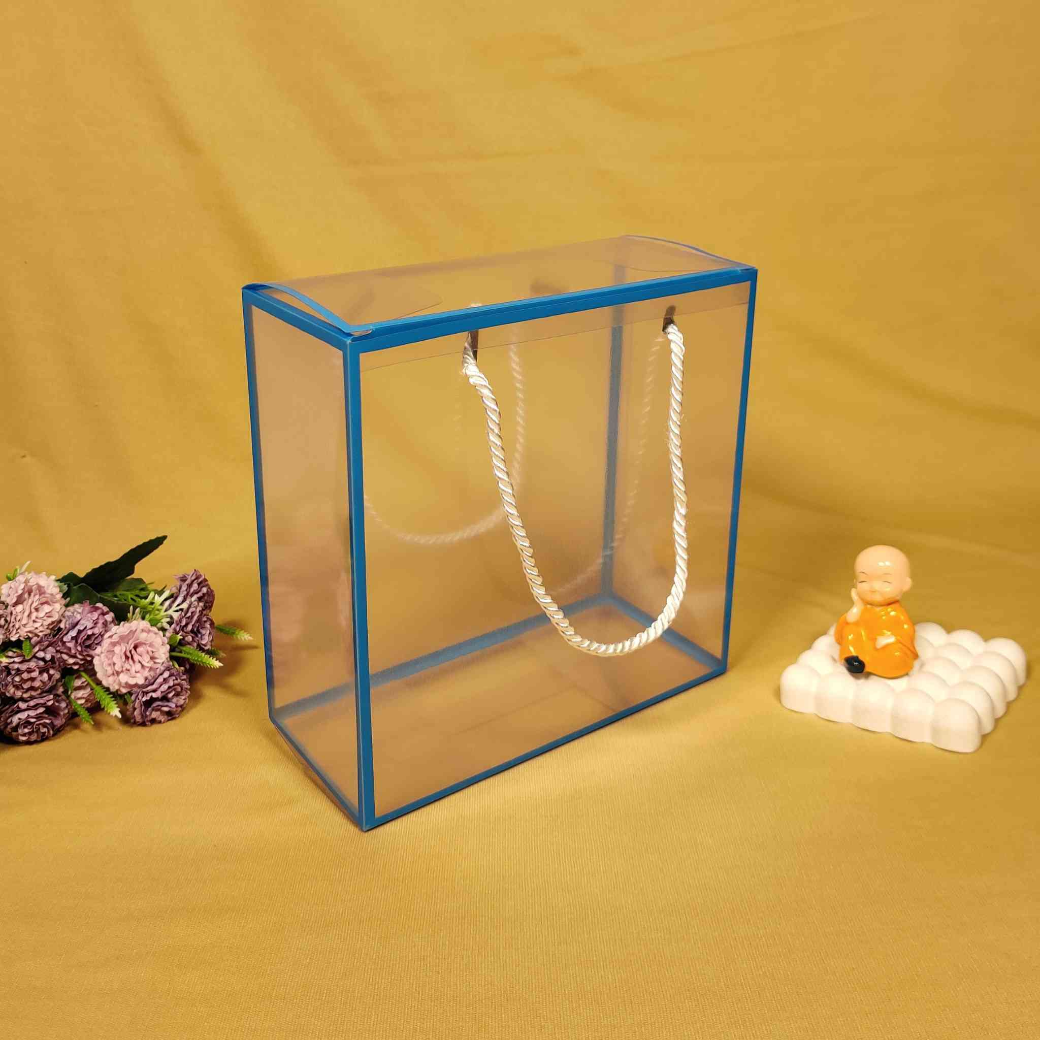 Blue Transparent Box Bag For Gift Hamper (8x8x4 inches)