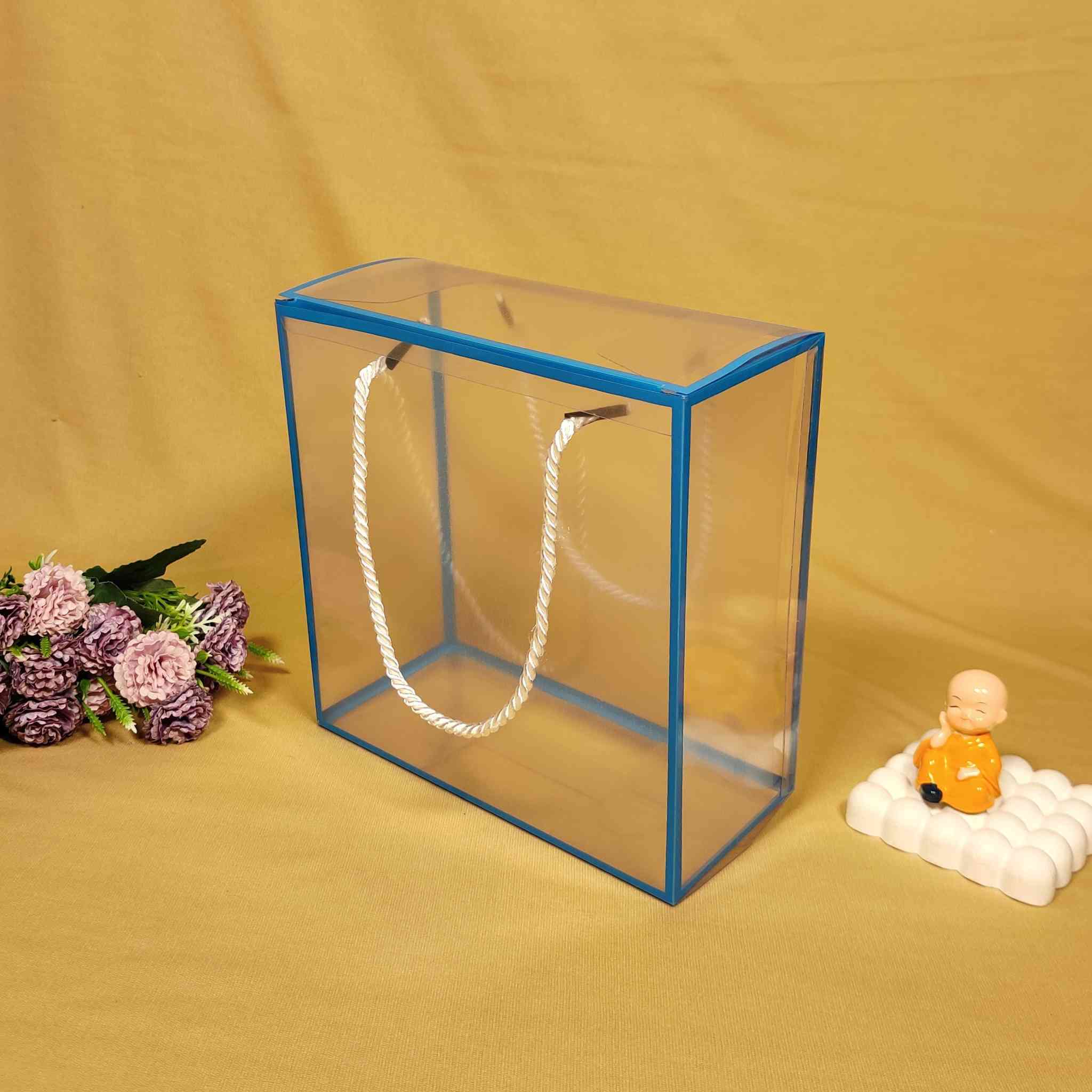 Blue Transparent Box Bag For Gift Hamper (8x8x4 inches)