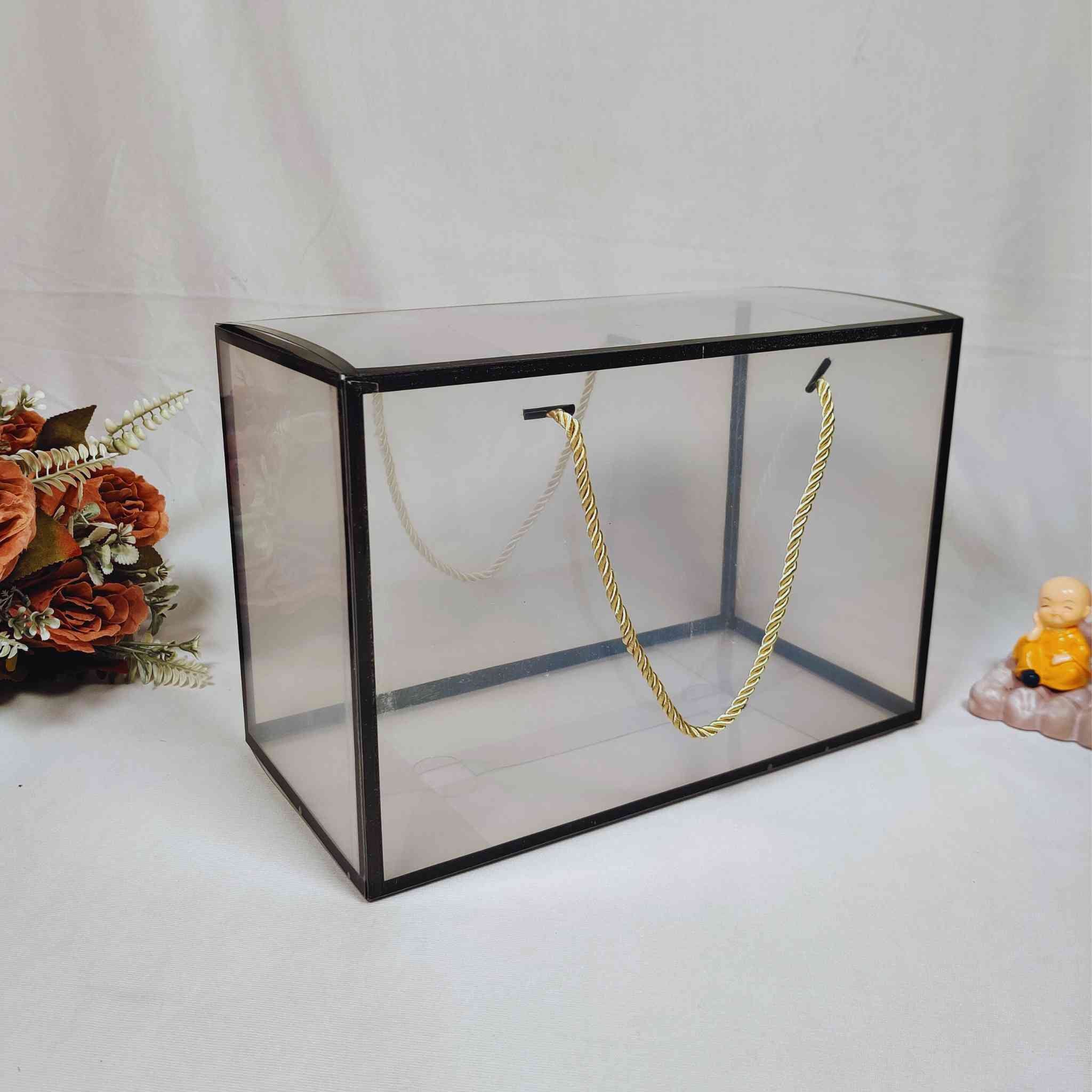 Trendy Black Transparent Box Bag For Gift Hamper (12x6x8 inches)