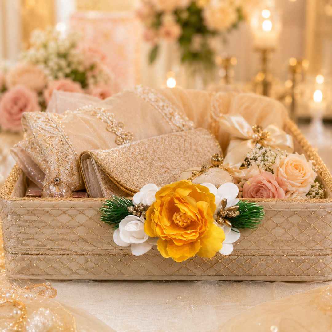 Set of 5 Yellow Floral Decorative Accessories for Hamper & Trousseau Packing