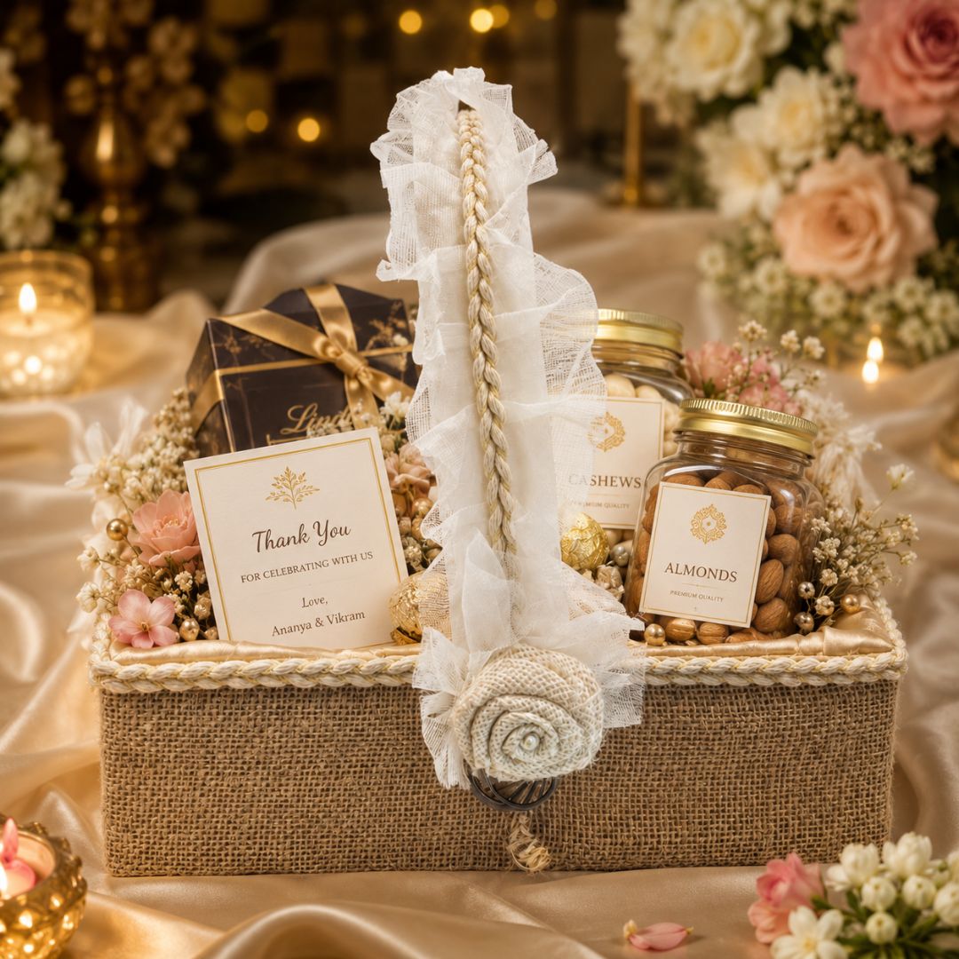 Natural Jute Wedding Hamper Basket with Handle