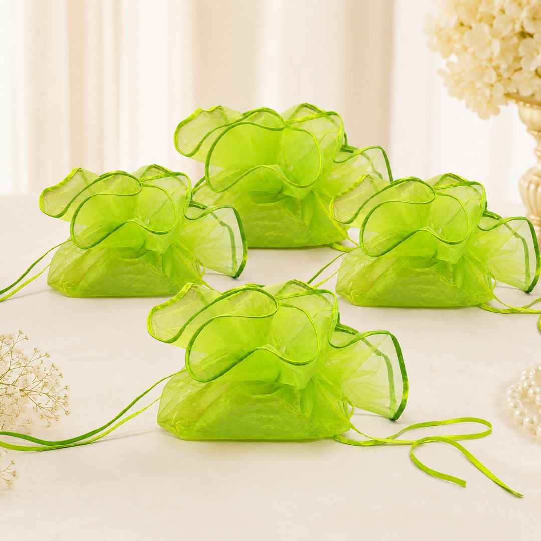 Green Organza Potli Gift Bag Pack of 5