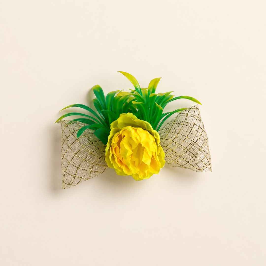 Set of 5 Yellow Flower Decorative Accessories with Golden Net for Hamper & Trousseau Packing