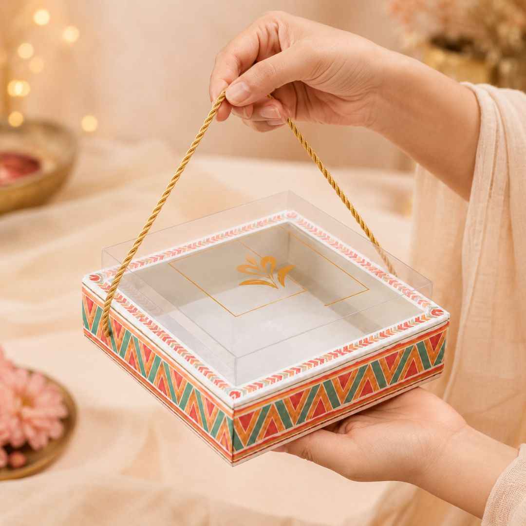 Pack of 5 -Transparent Lid Festive Gift Tray Box