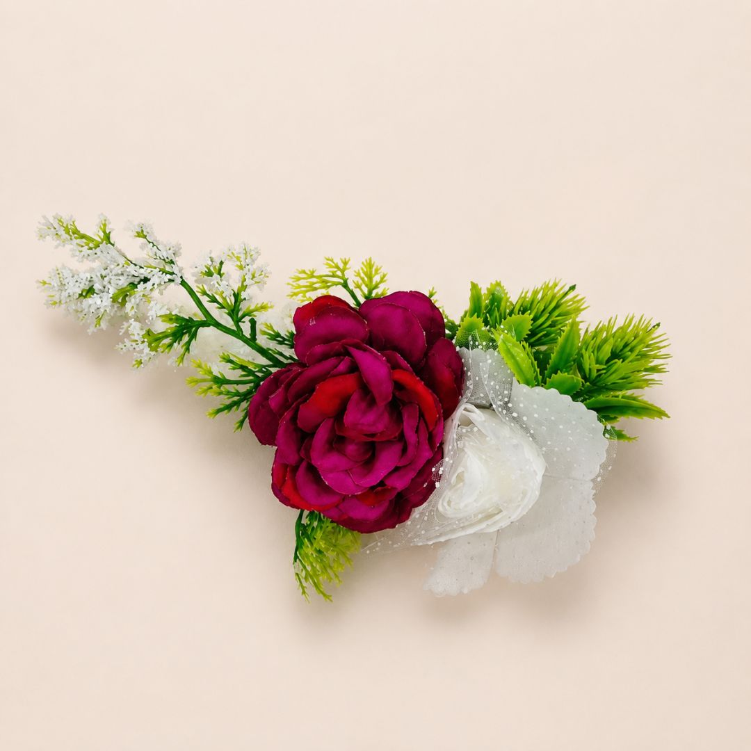 Set of 5 Maroon & White Floral Decorative Accessories for Hamper & Trousseau Packing