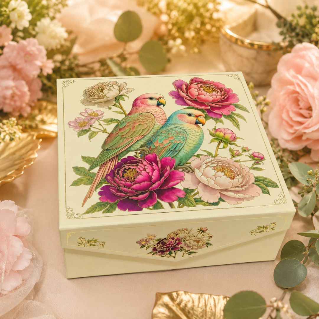 Pack of 5 Parrot Floral Printed Square Gift Box – Premium Hamper Packaging Box