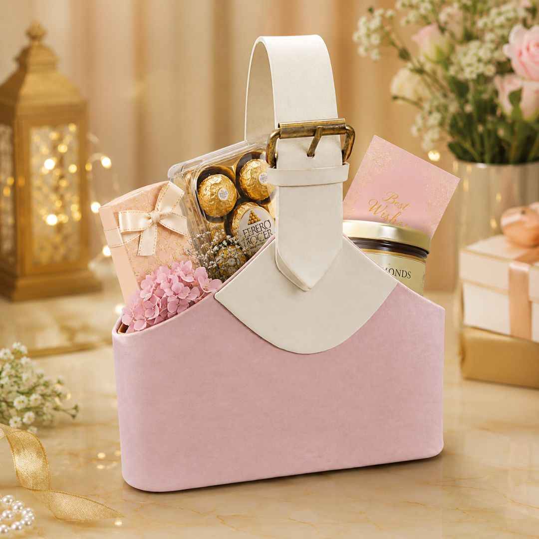 Premium Blush Pink Basket Style Gifting Bag for Hampers, Trousseau & Return Gifts