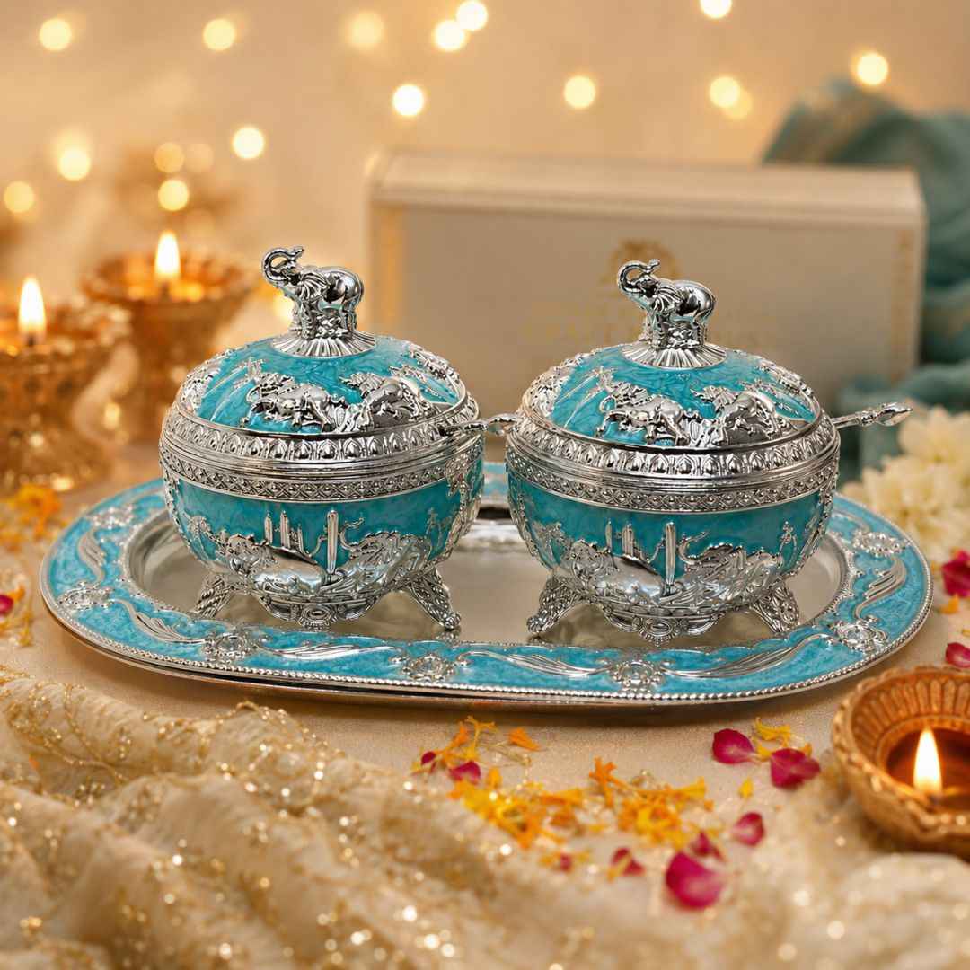 German Silver Aqua Elephant Serving Set with Spoon