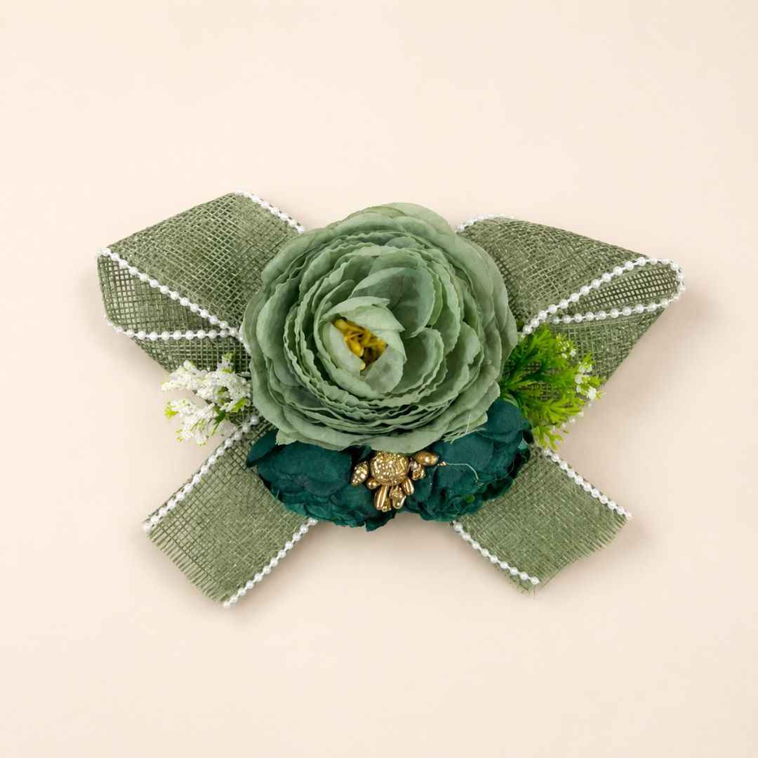 Set of 5 Sage Green Floral Decorative Accessories for Hamper Decoration & Trousseau Packing