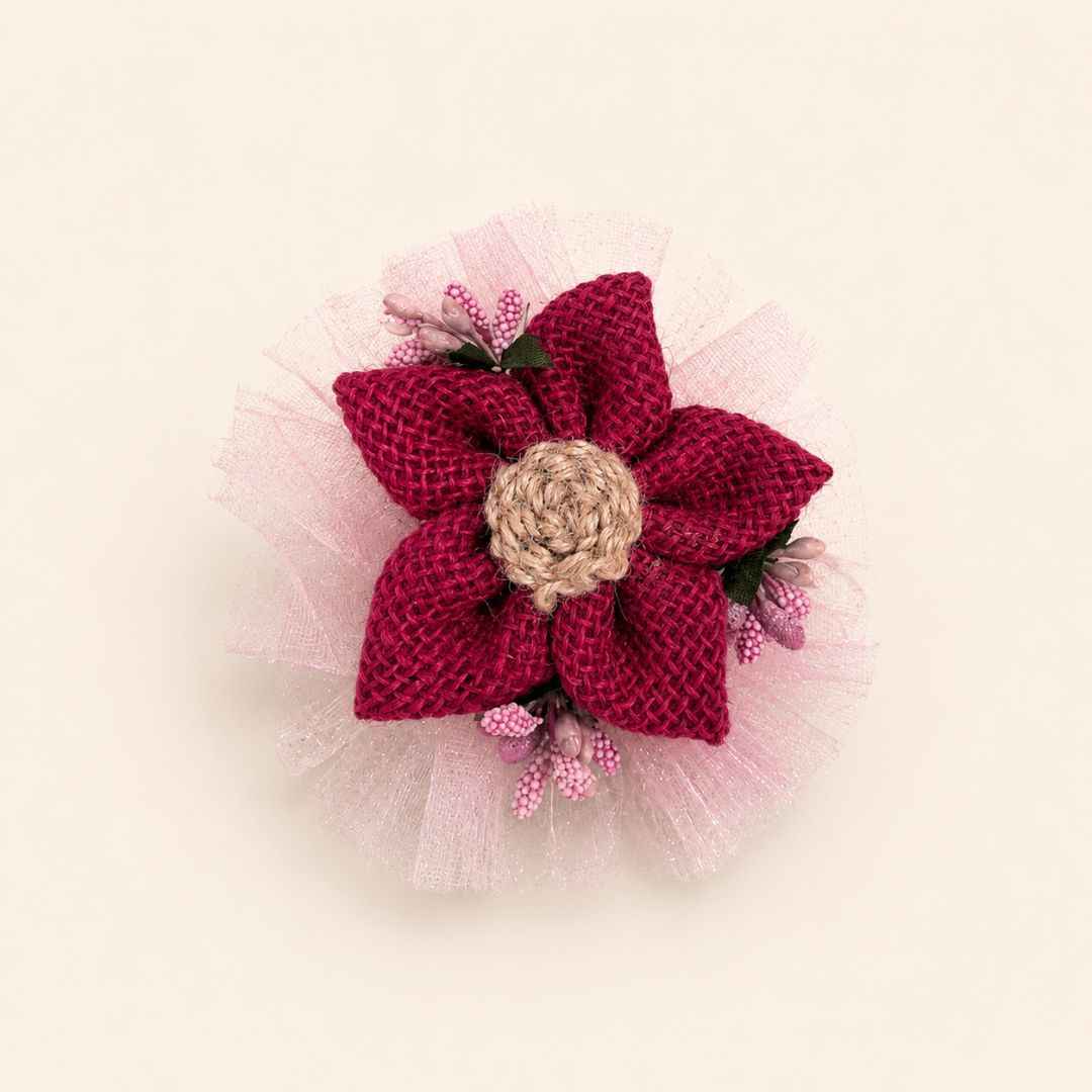 Set of 5 Magenta Jute Floral Net Decoration Accessories for Hamper Packing