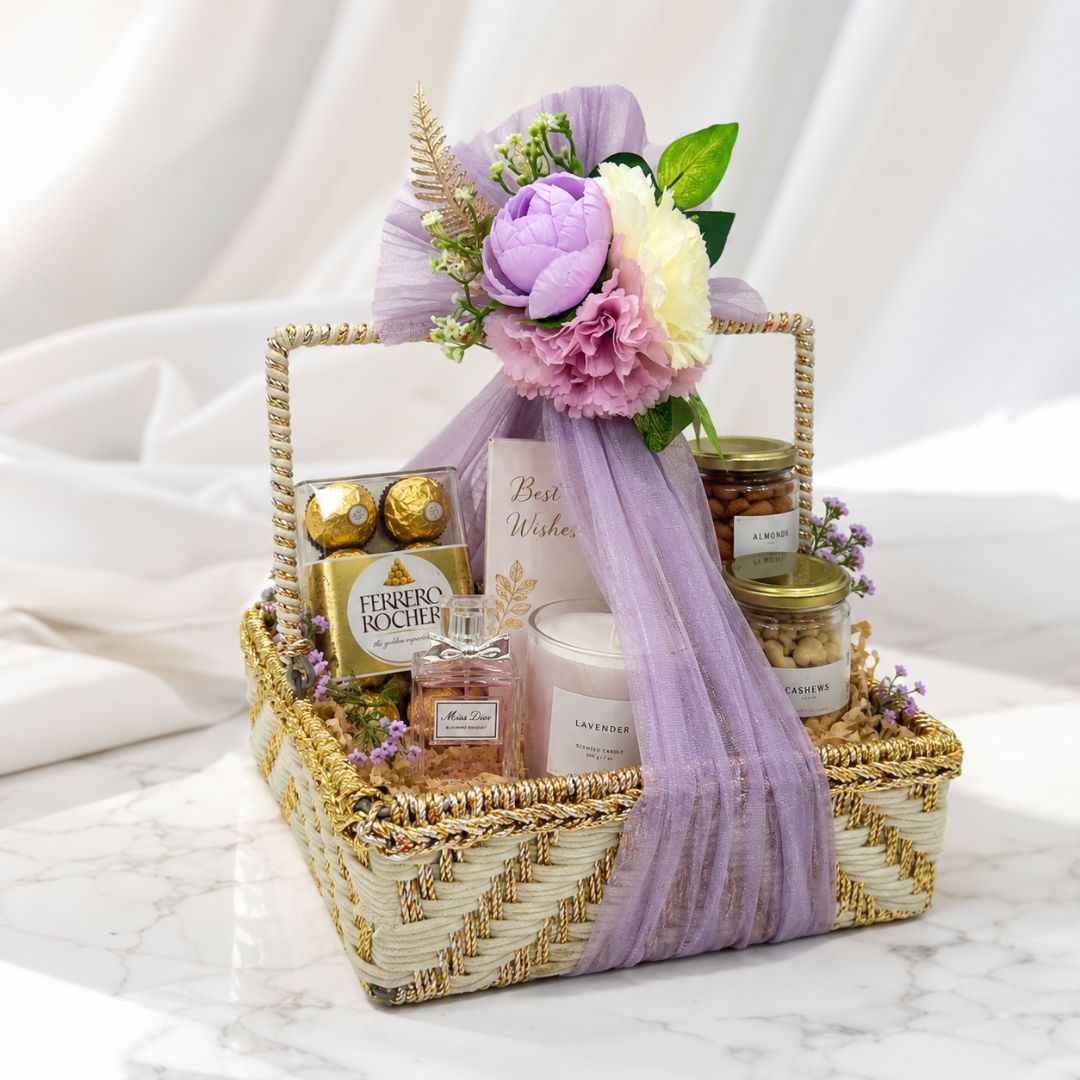 White & Gold Floral Basket (Set of 3) – (10x10 Inches)