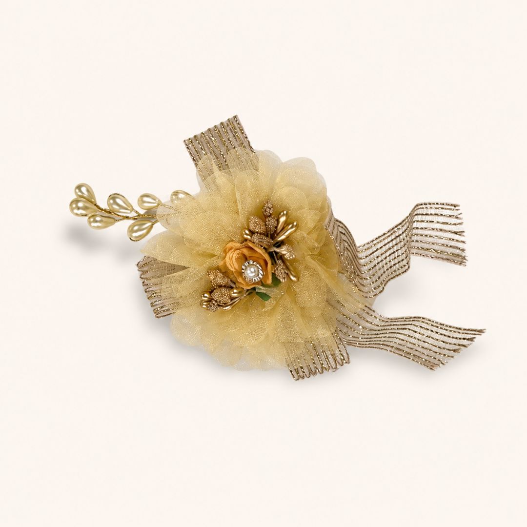 Set of 5 Golden Net Flower Decorative Accessories for Hamper & Trousseau Packing