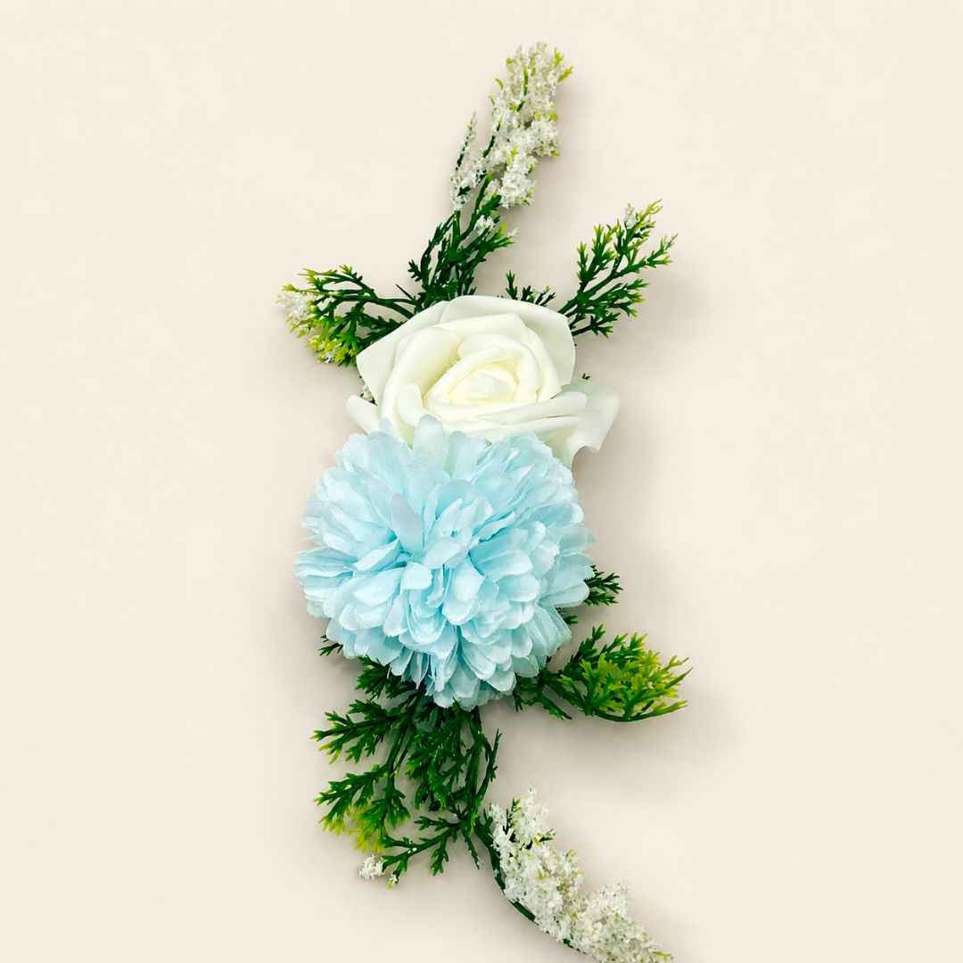 Sky Blue & White Floral Decoration Accessory for Hamper Packing