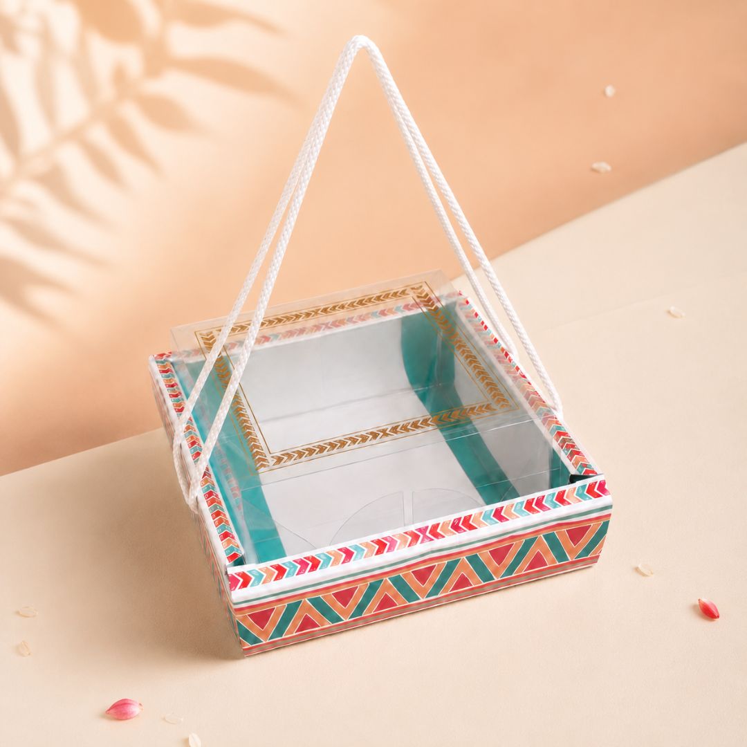 Pack of 5 -Transparent Lid Festive Gift Tray Box
