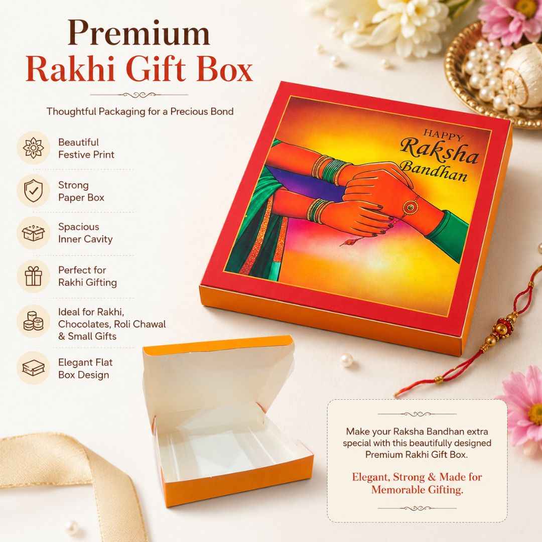 Happy Raksha Bandhan Orange Rakhi Gift Box Pack of 10