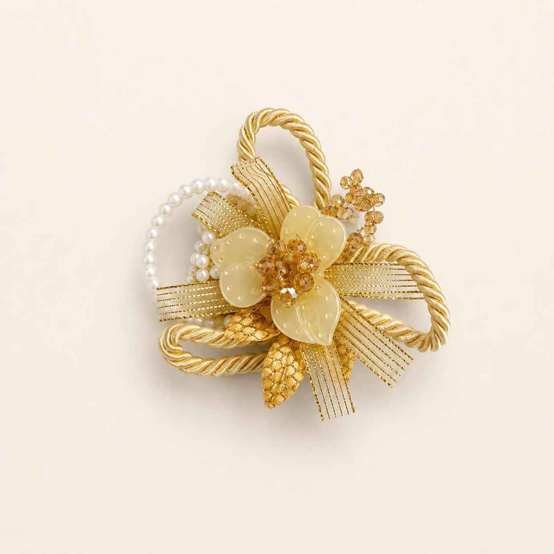Set of 5 Golden Pearl Loop Floral Decorative Accessories for Hamper & Trousseau Packing