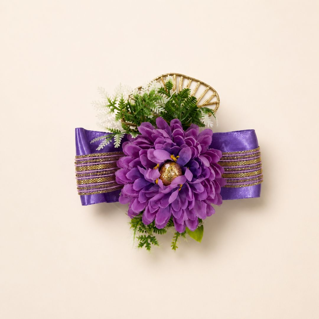 Set of 5 Purple Floral Decorative Accessories for Hamper & Trousseau Packing
