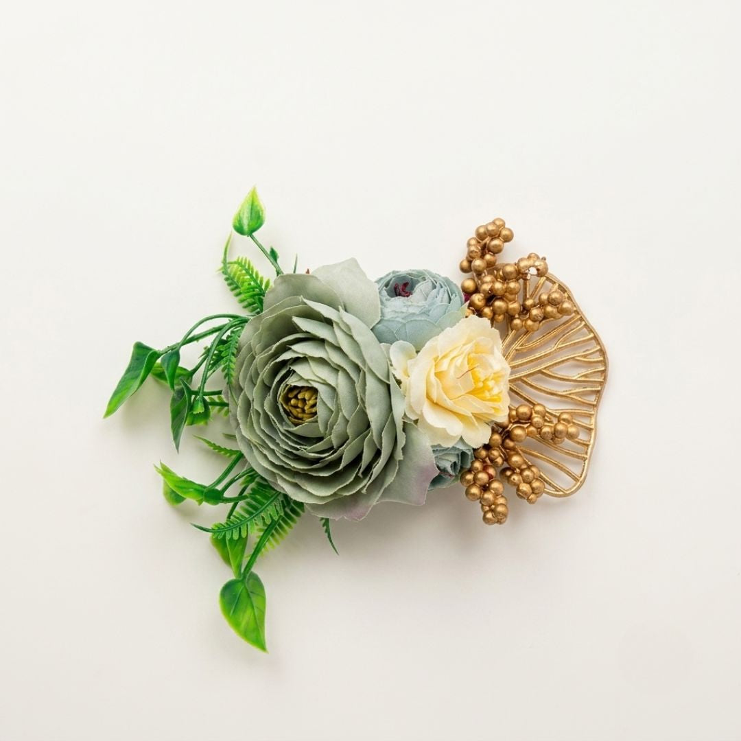 Set of 5 Sage Green & Gold Floral Decorative Accessories for Hamper & Trousseau Packing