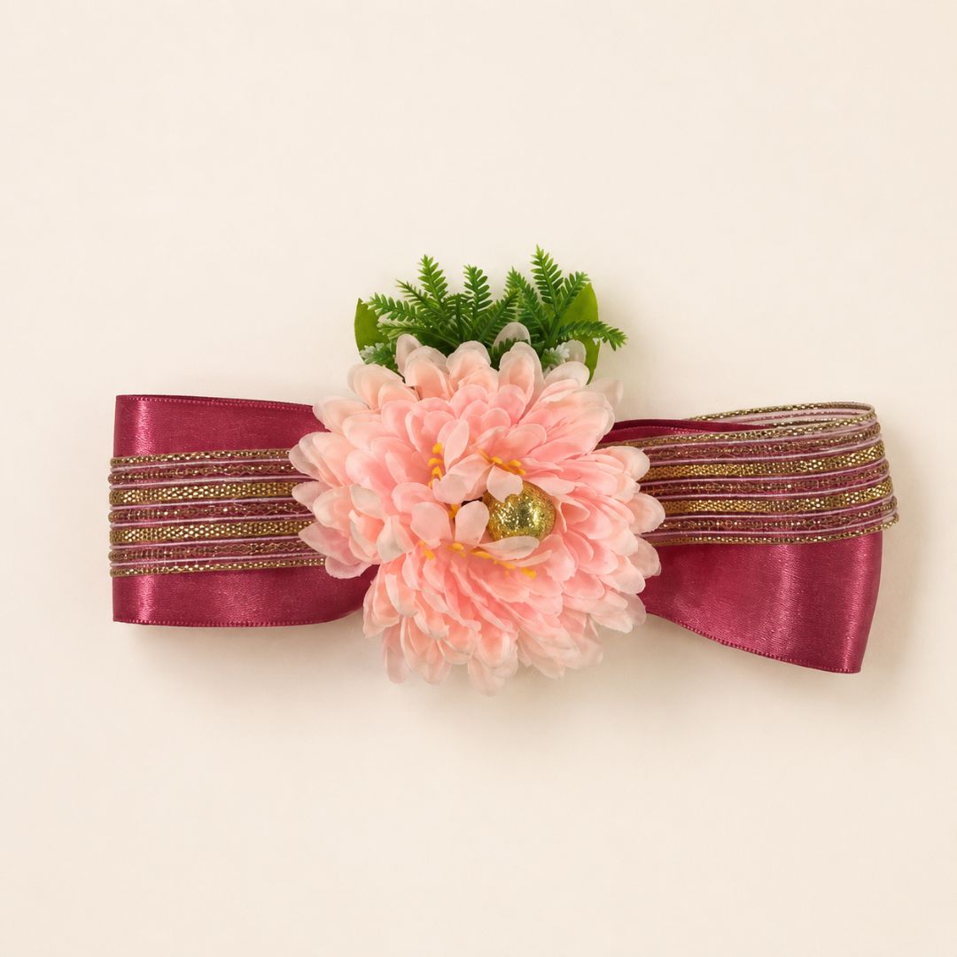 Set of 5 Peach Floral Ribbon Decorative Accessories for Hamper Decoration, Trousseau Packing & Wedding Trays