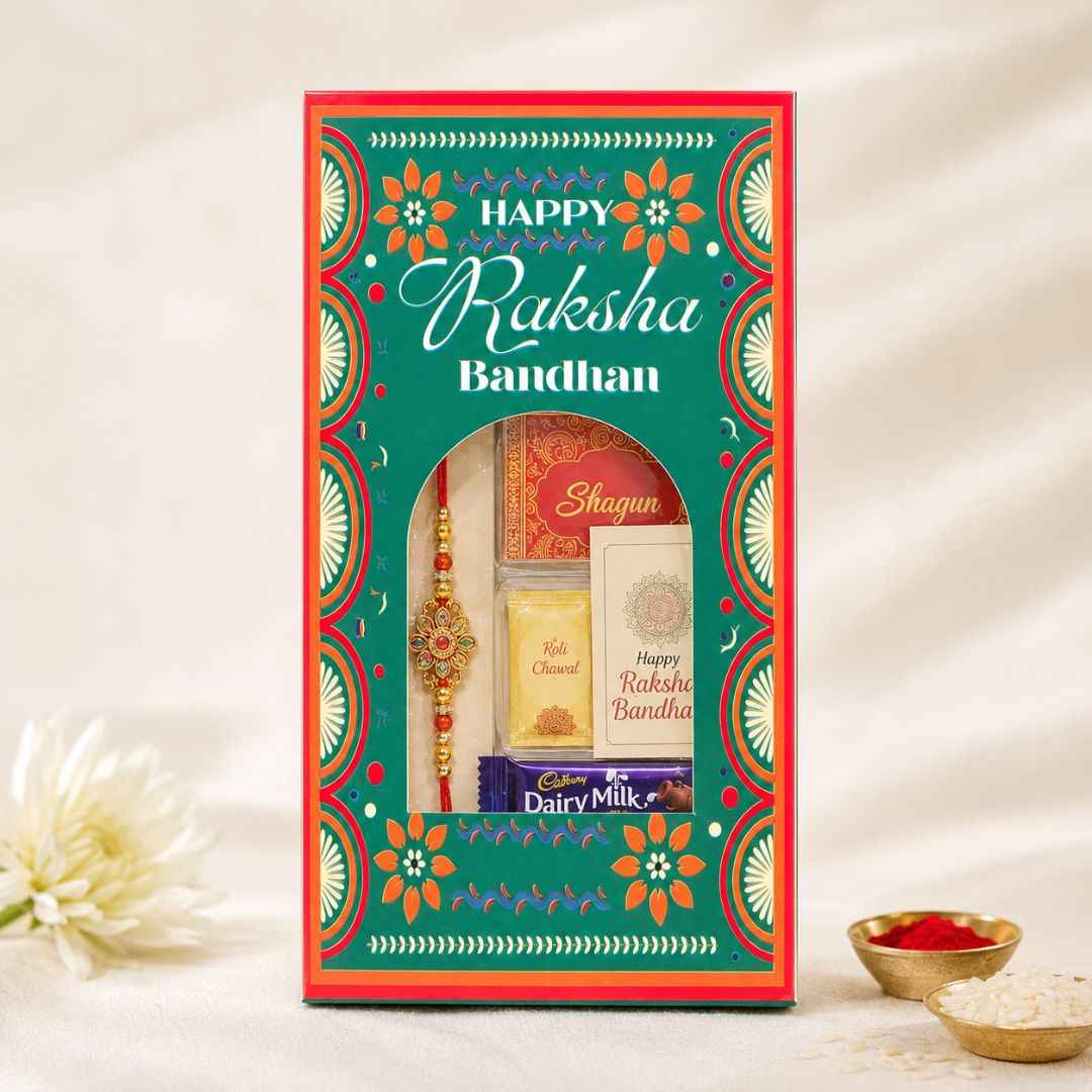 Premium Green Rakhi Hamper Window Box – Raksha Bandhan Gift Box | Set of 10