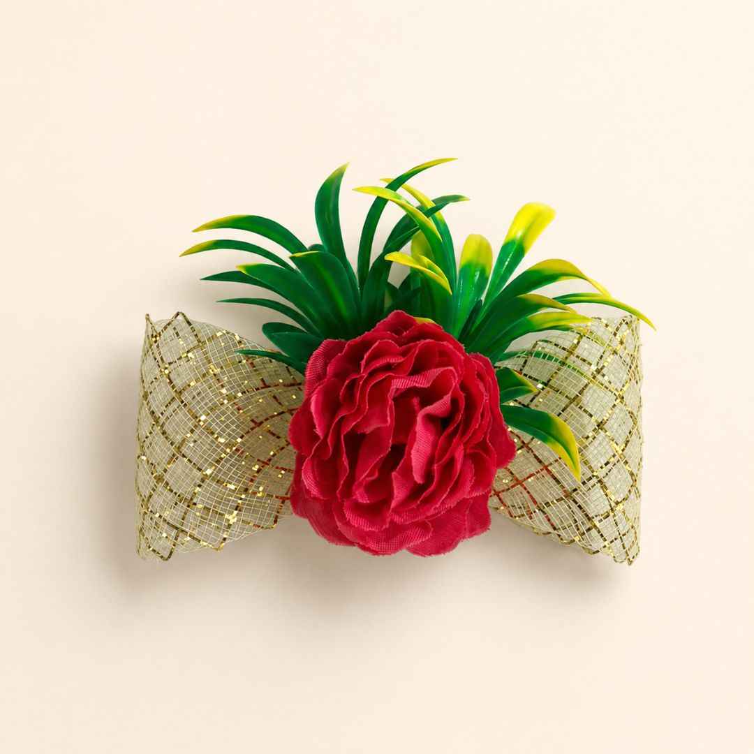 Set of 5 Red Floral Golden Bow Decoration Accessories for Hamper Packing