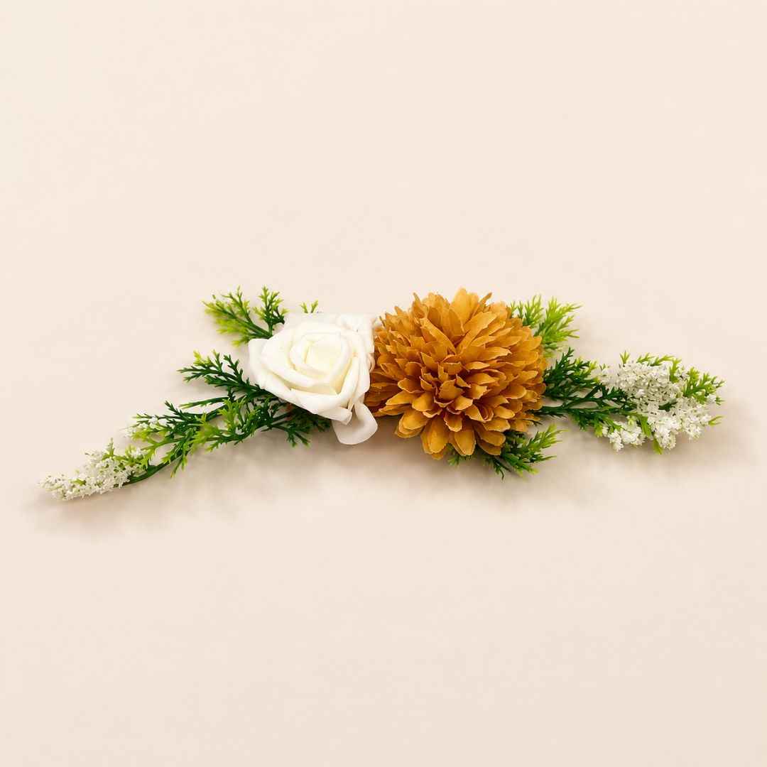 Set of 5 White & Mustard Floral Decorative Accessories for Hamper & Trousseau Packing