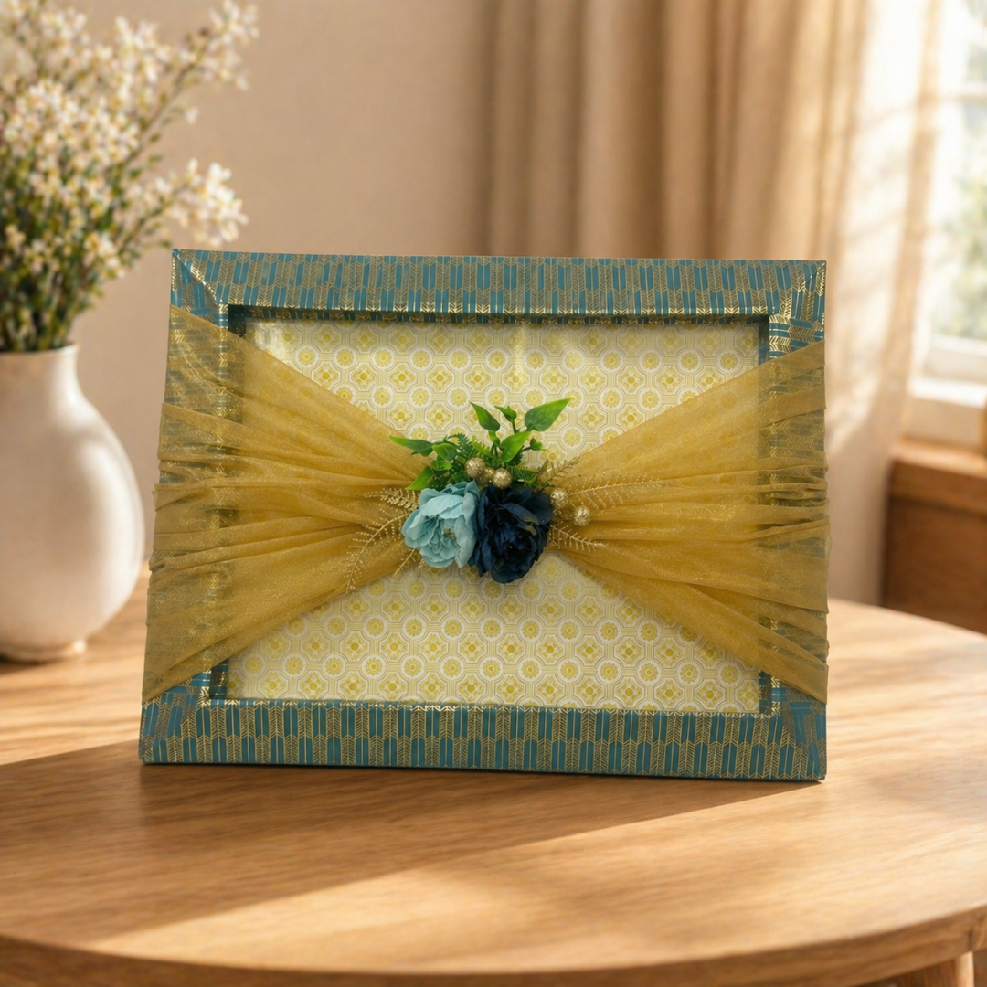 (Set of 3)Premium Blue & Gold Ready-to-Use Gift Tray  (18 x 14 Inch) – Decorative Wedding & Hamper Tray