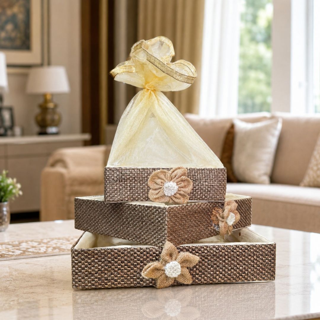 (Set of 3)Brown Jute Potli Basket – 8x8, 10x10 & 12x12 Inches