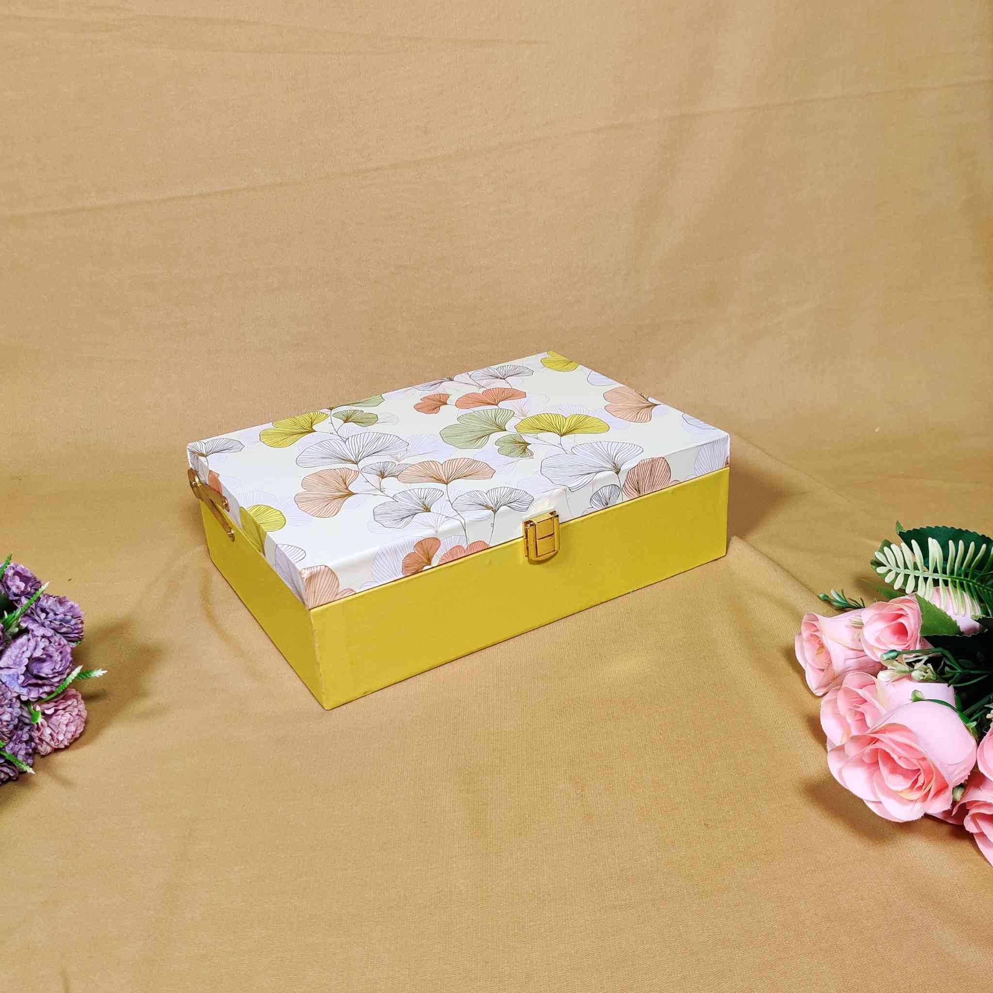 Yellow Floral Box For Gift Hamper (10x7x3 inches)