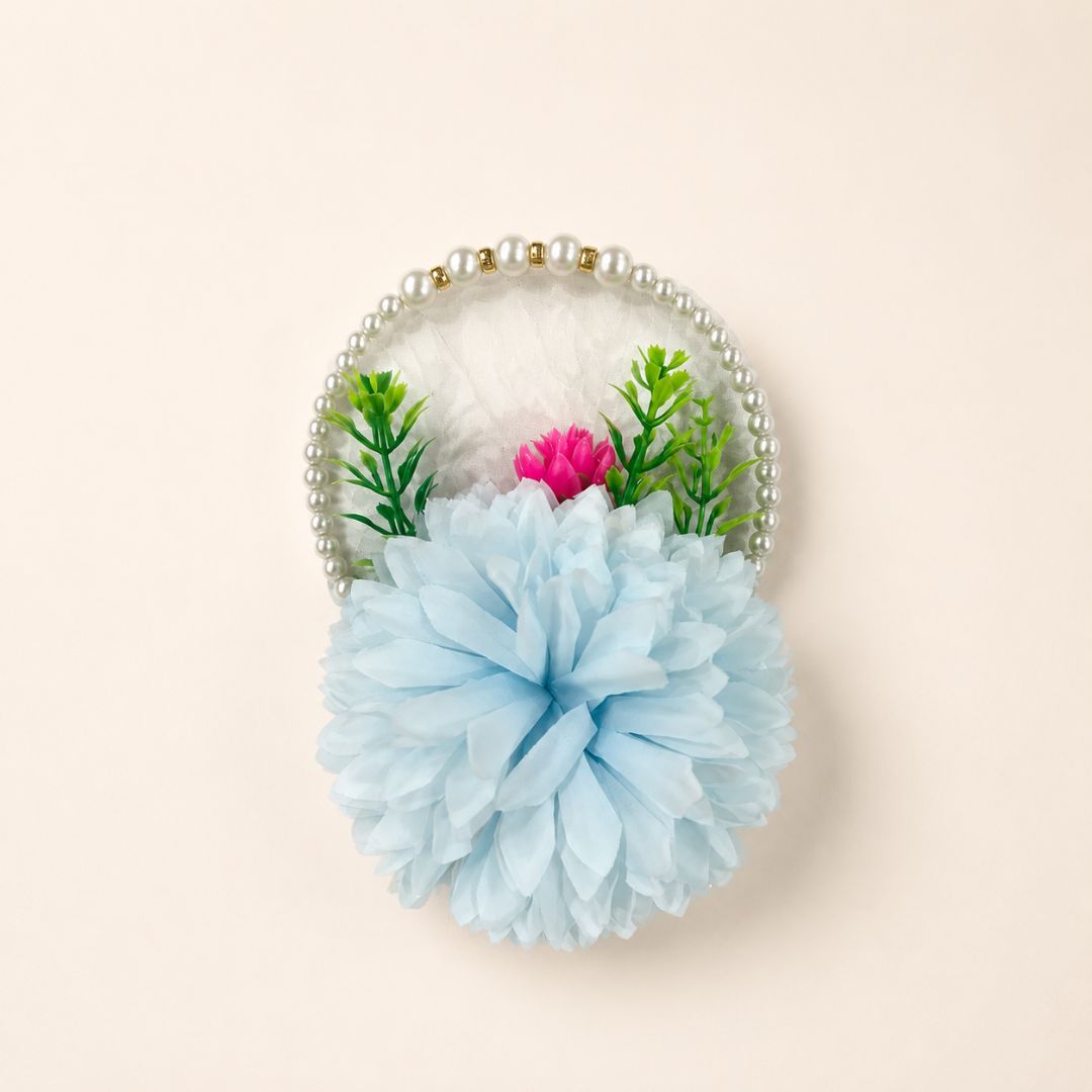 Set of 5 Sky Blue Pearl Loop Floral Decorative Accessories for Hamper & Trousseau Packing