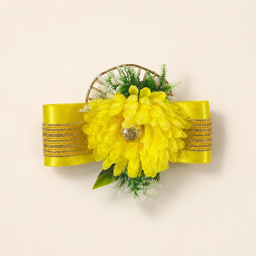 Set of 5 Yellow Floral Decorative Accessories for Hamper Decoration, Trousseau Packing & Gift Wrapping