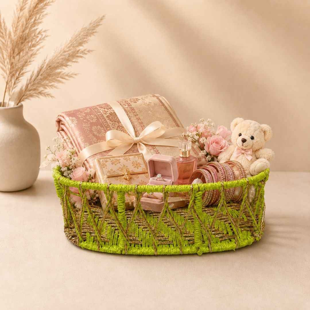 Neon Green & Golden Decorative Basket Set of 3 – Premium Hamper Basket
