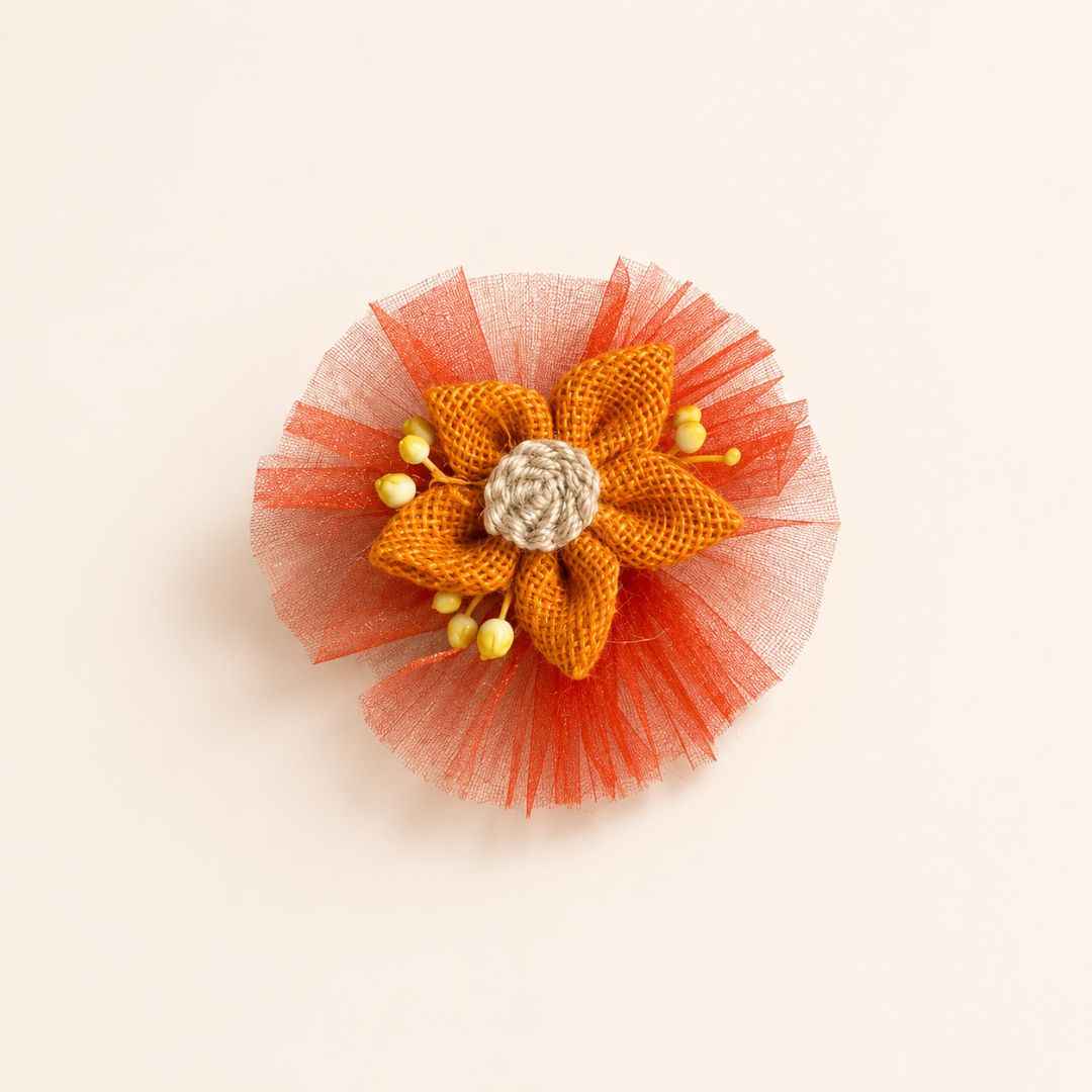 Set of 5 Orange Jute Flower Decorative Accessories with Net for Hamper & Trousseau Packing