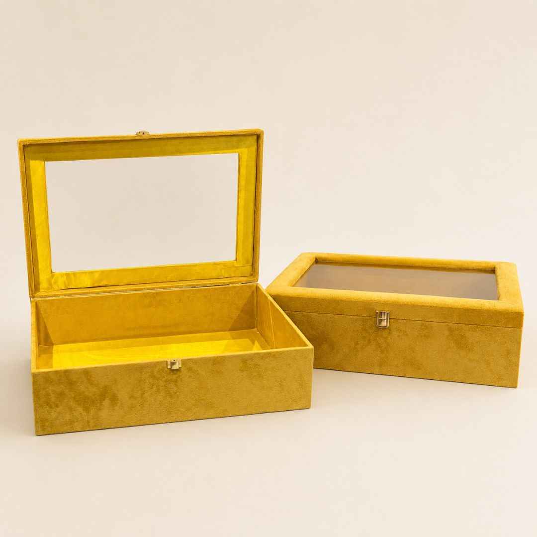 Golden Yellow Transparent Lid Gift Box with Golden Latch