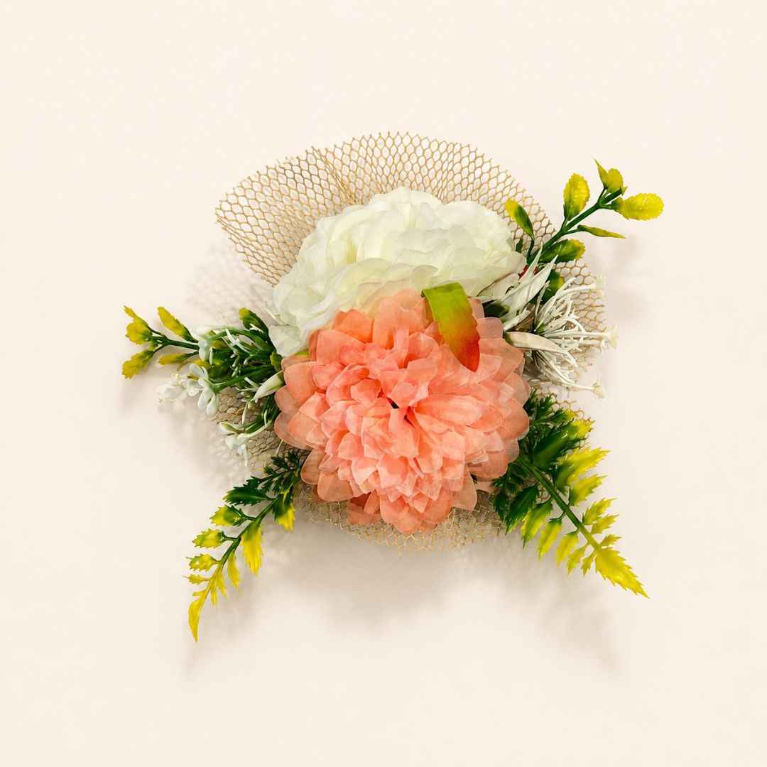 Peach & White Floral Net Decoration Accessory for Hamper Packing