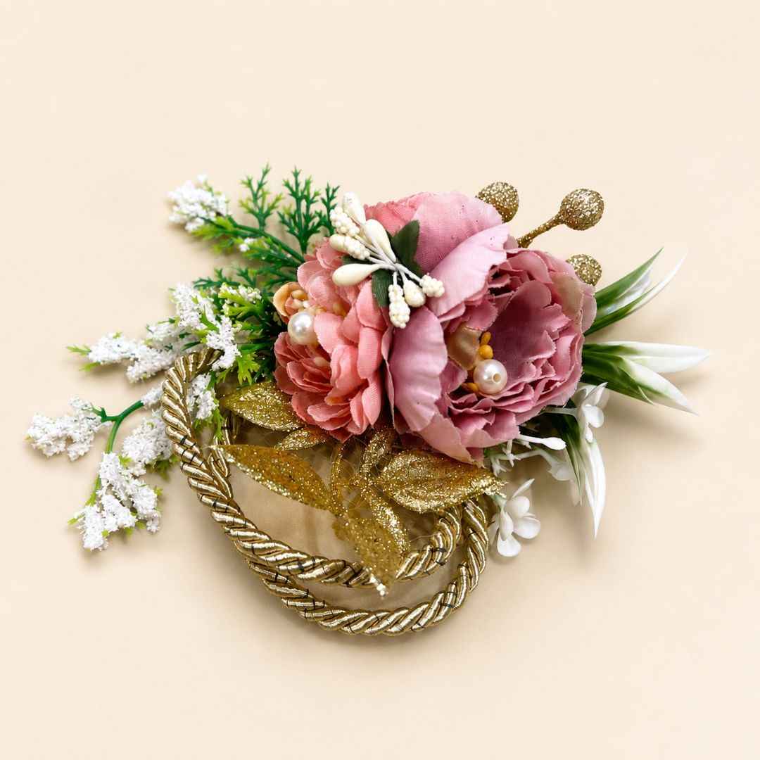 Pack of 5 Pink Floral Golden Loop Decoration Accessories for Hamper Packing