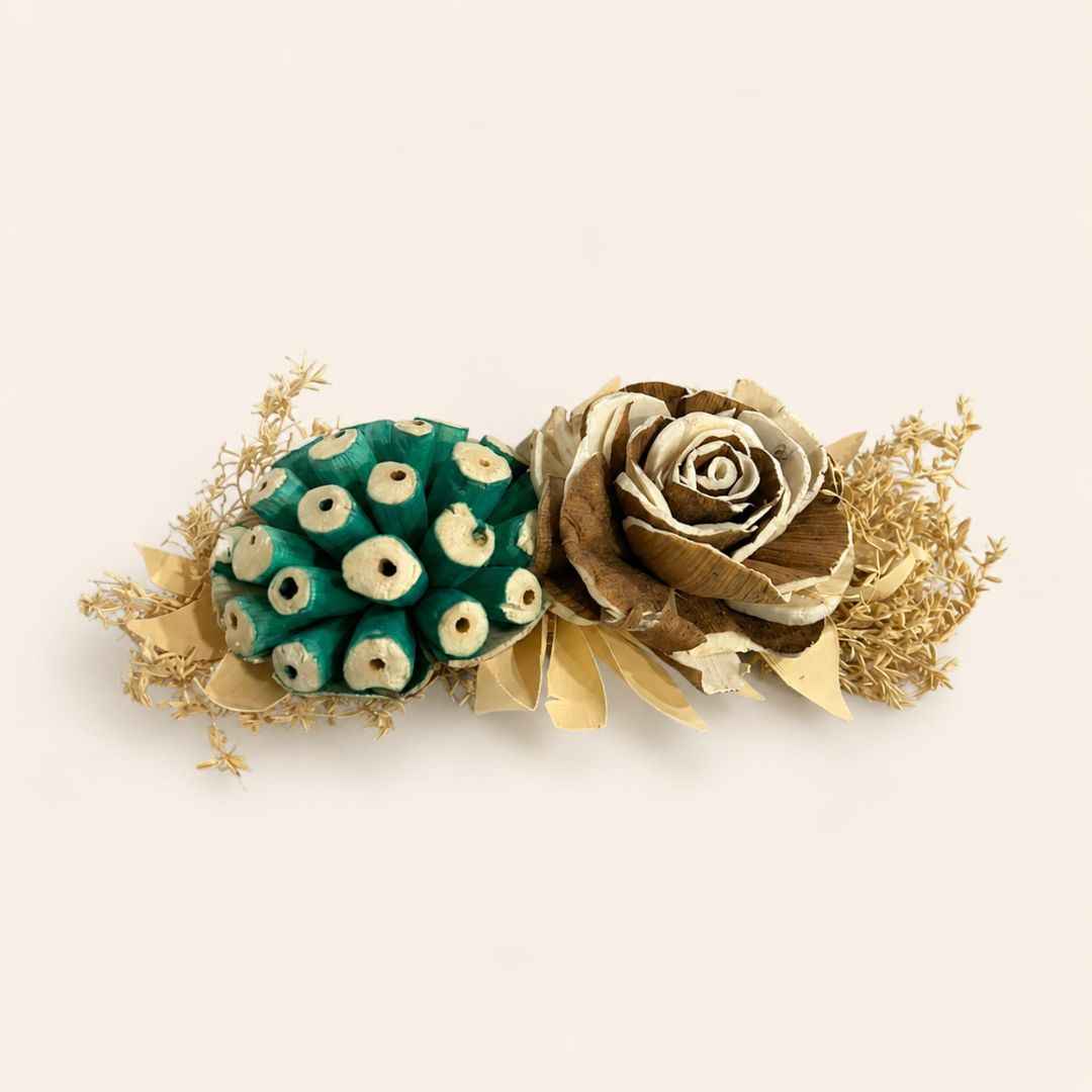 Set of 5 Teal & Brown Floral Decorative Accessories for Hamper & Trousseau Packing