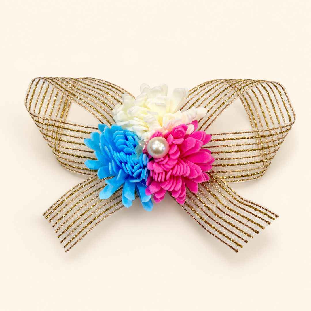 Multicolor Floral Golden Bow Decoration Accessory for Hamper Packing