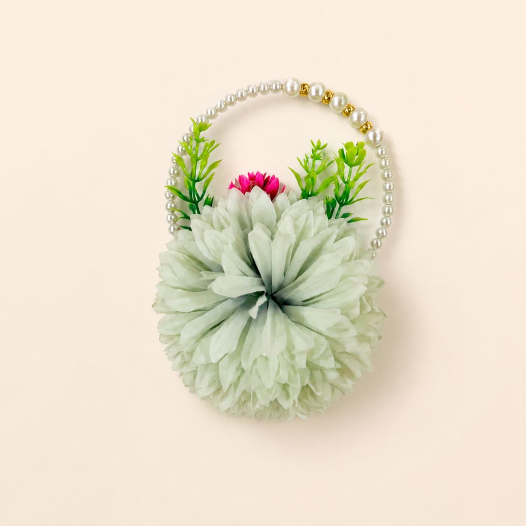 Set of 5 Mint Green Pearl Handle Floral Decorative Accessories for Hamper & Trousseau Packing