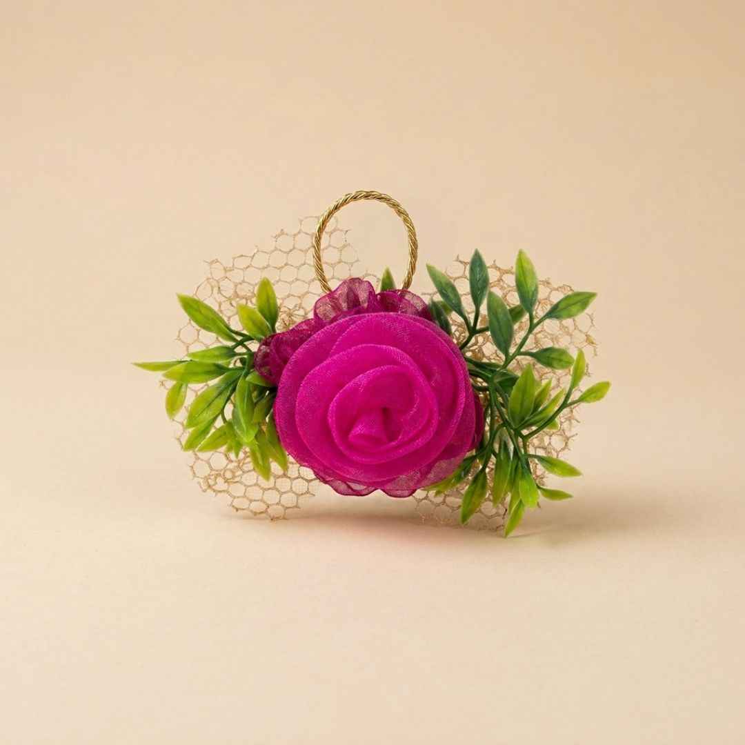 Set of 5 Magenta Pink Net Flower Decorative Accessories for Hamper & Trousseau Packing
