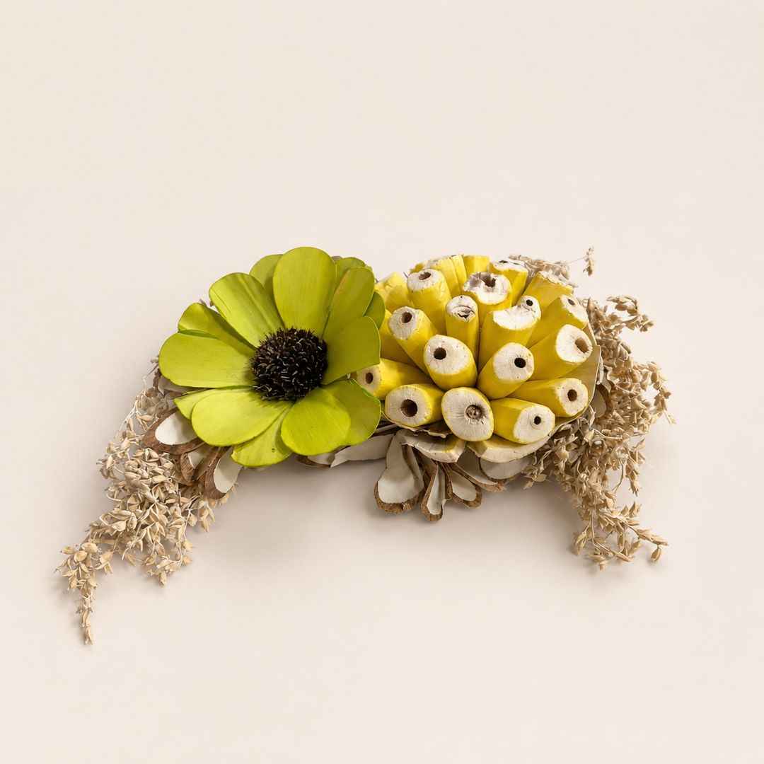Set of 5 Green & Yellow Floral Decorative Accessories for Hamper & Trousseau Packing