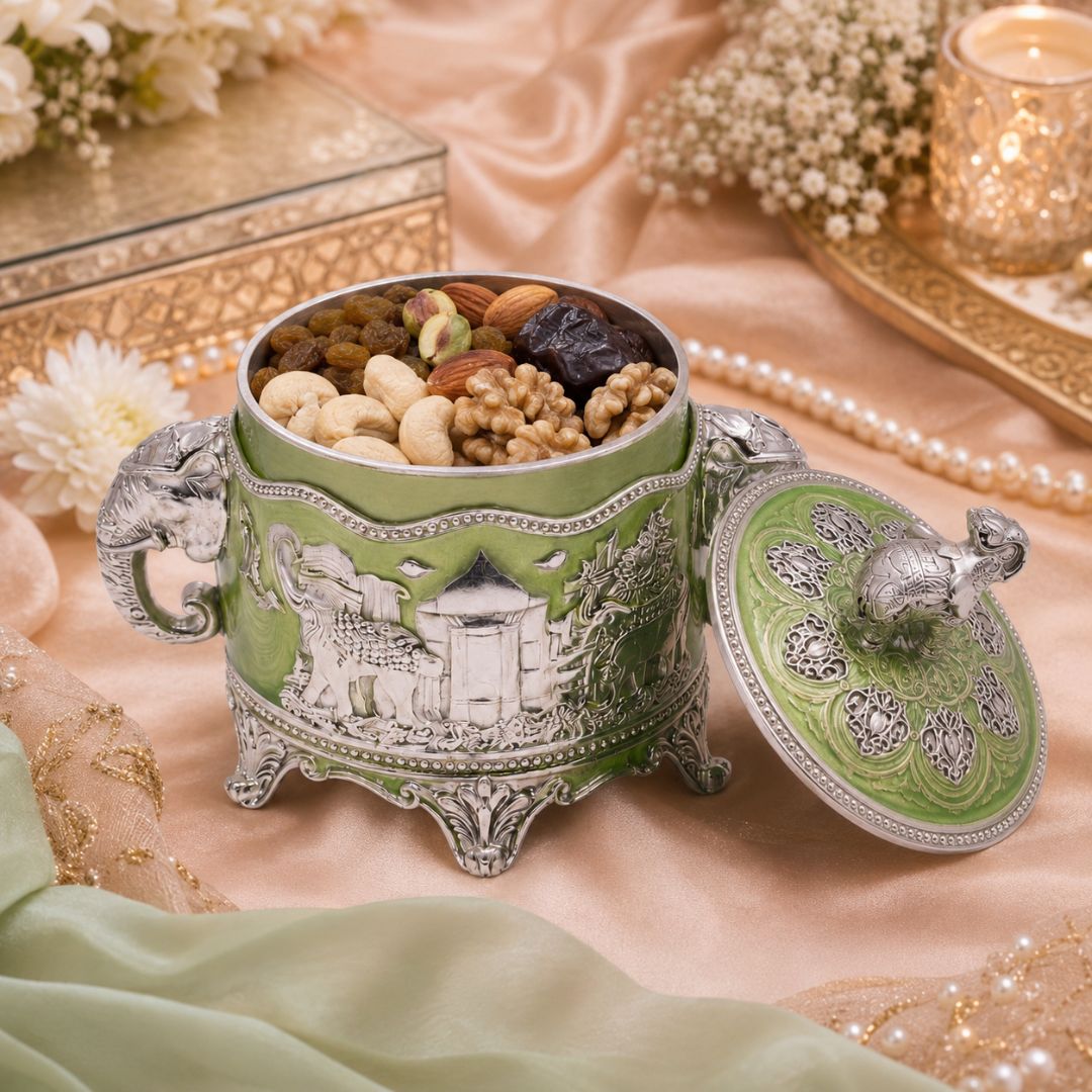 German Silver Elephant Lid Decorative Storage Box – 3 Inch Premium Handcrafted Gift Container - Adscraft.in